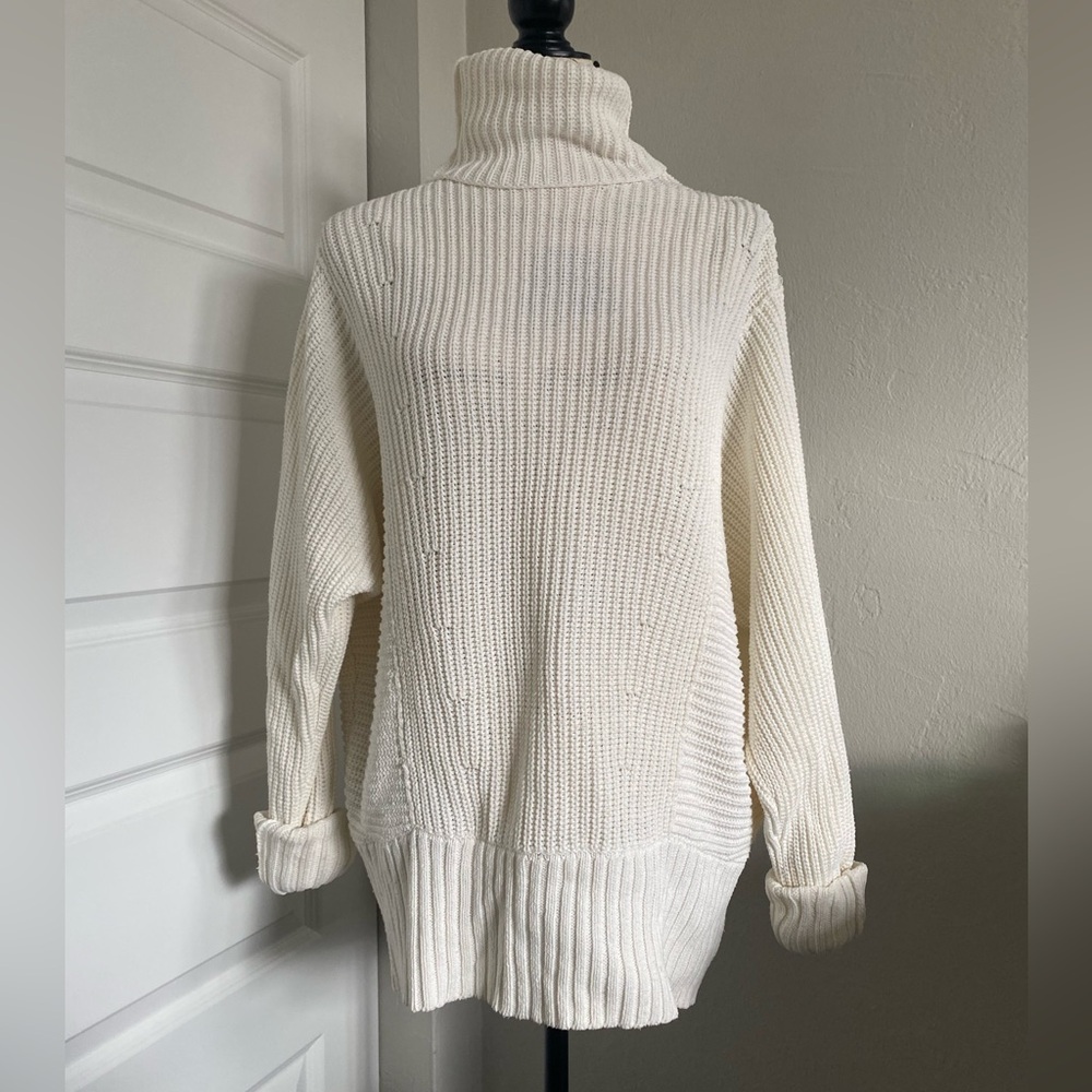 Free People Oversized Chunky Knit White Turtleneck Sweater